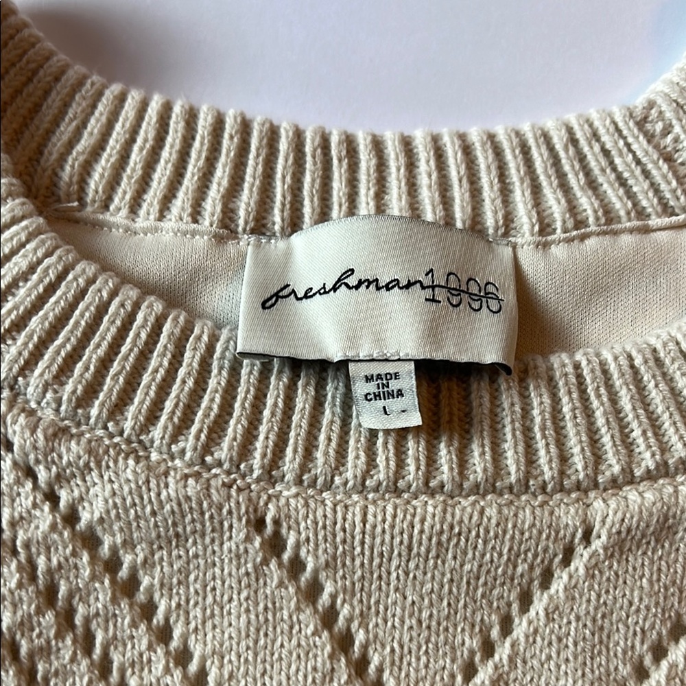 Freshman 1996 Retro High Neck Cream Knit Sleeveless Cropped Sweater Top SZ L EUC - Picture 4 of 8